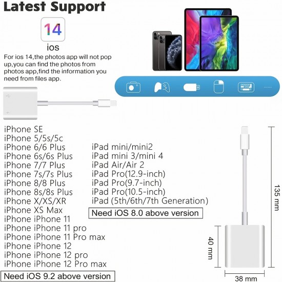 8Pins OTG Adapter For Lighting And USB Drive,OTG Cable For IPhone  USB Camera Adapter Micro SD Memory Card Reader,MIDI Keyboard,Mouse,USB Female OTG Reader Connector Phone Cable Cord